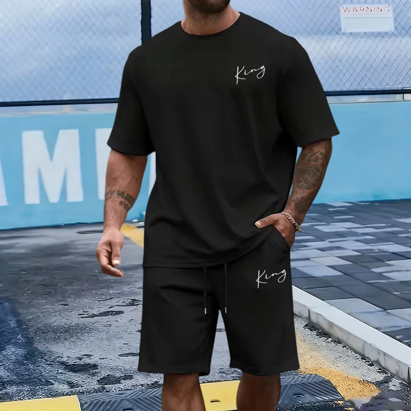 Outdoor Sports Outfit - Мужской комплект King Letter: хлопковая футболка